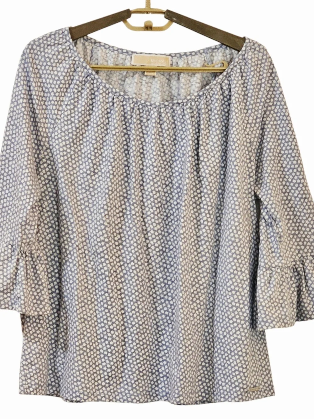 MICHAEL Michael Kors Blue Floral Boho Peasant Blouse Ruffle Sleeve Large